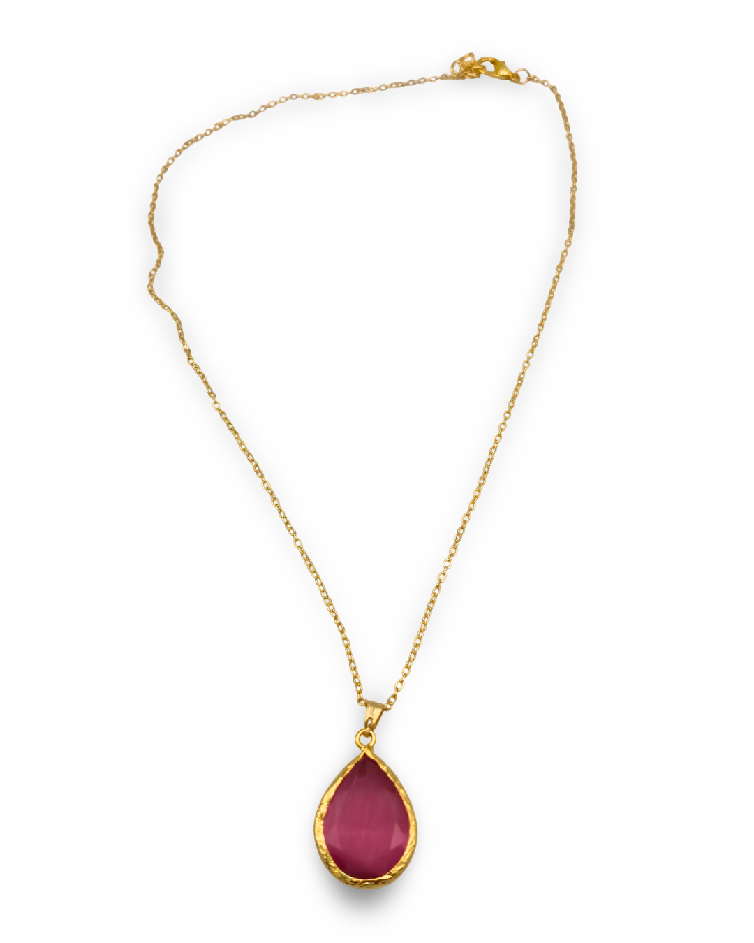 pembe kuvars altın kaplama  damla kolye