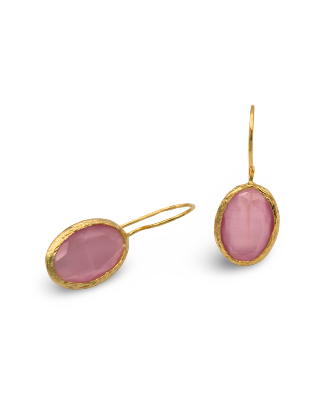 pembe kuvars altın kaplama küpe