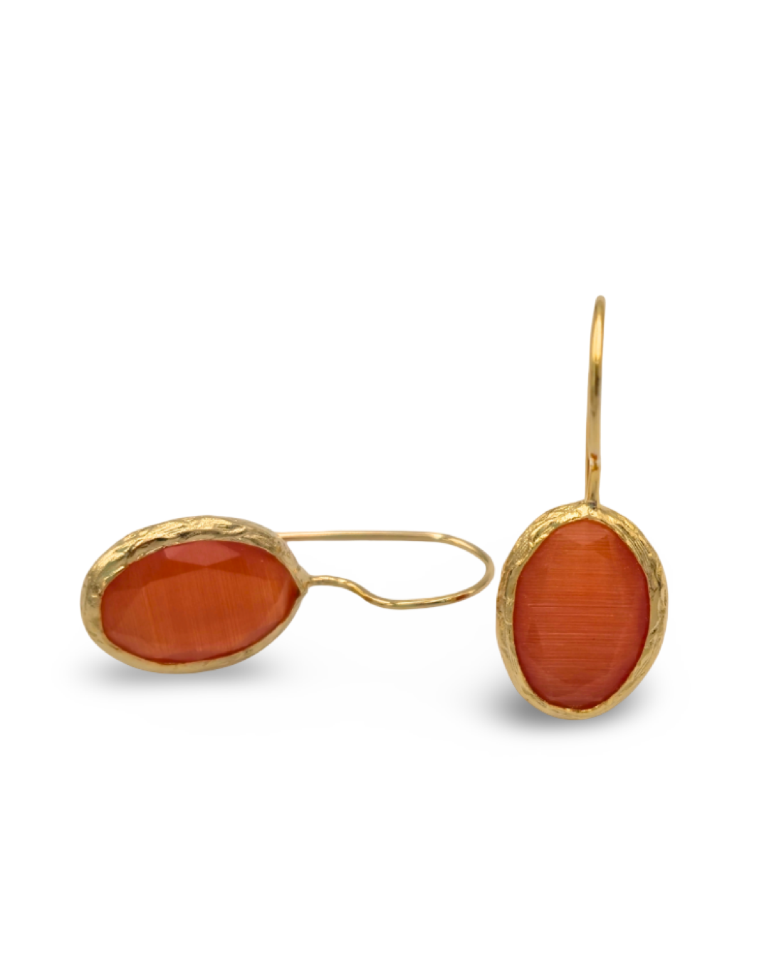 turuncu akik altın kaplama küpe