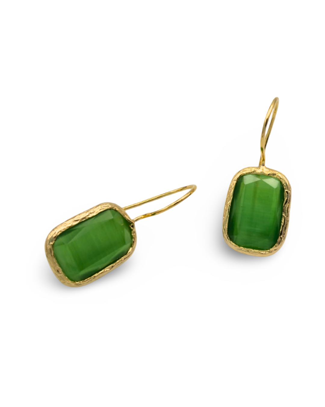 dörtgen kesim yeşil kuvars altın kaplama küpe