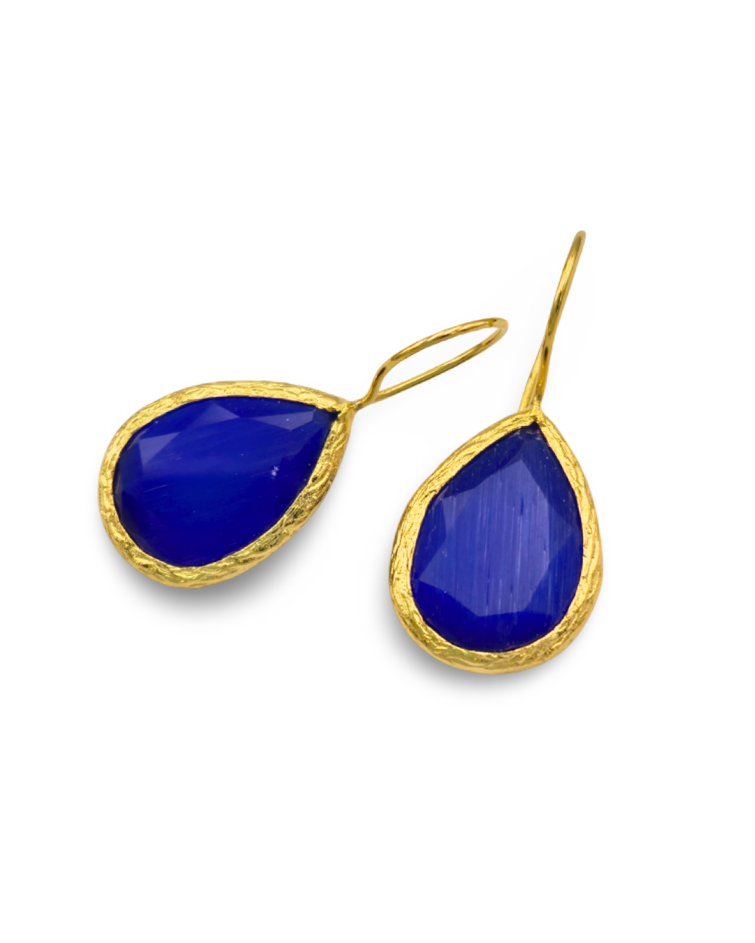 damla mavi kuvars altın kaplama küpe